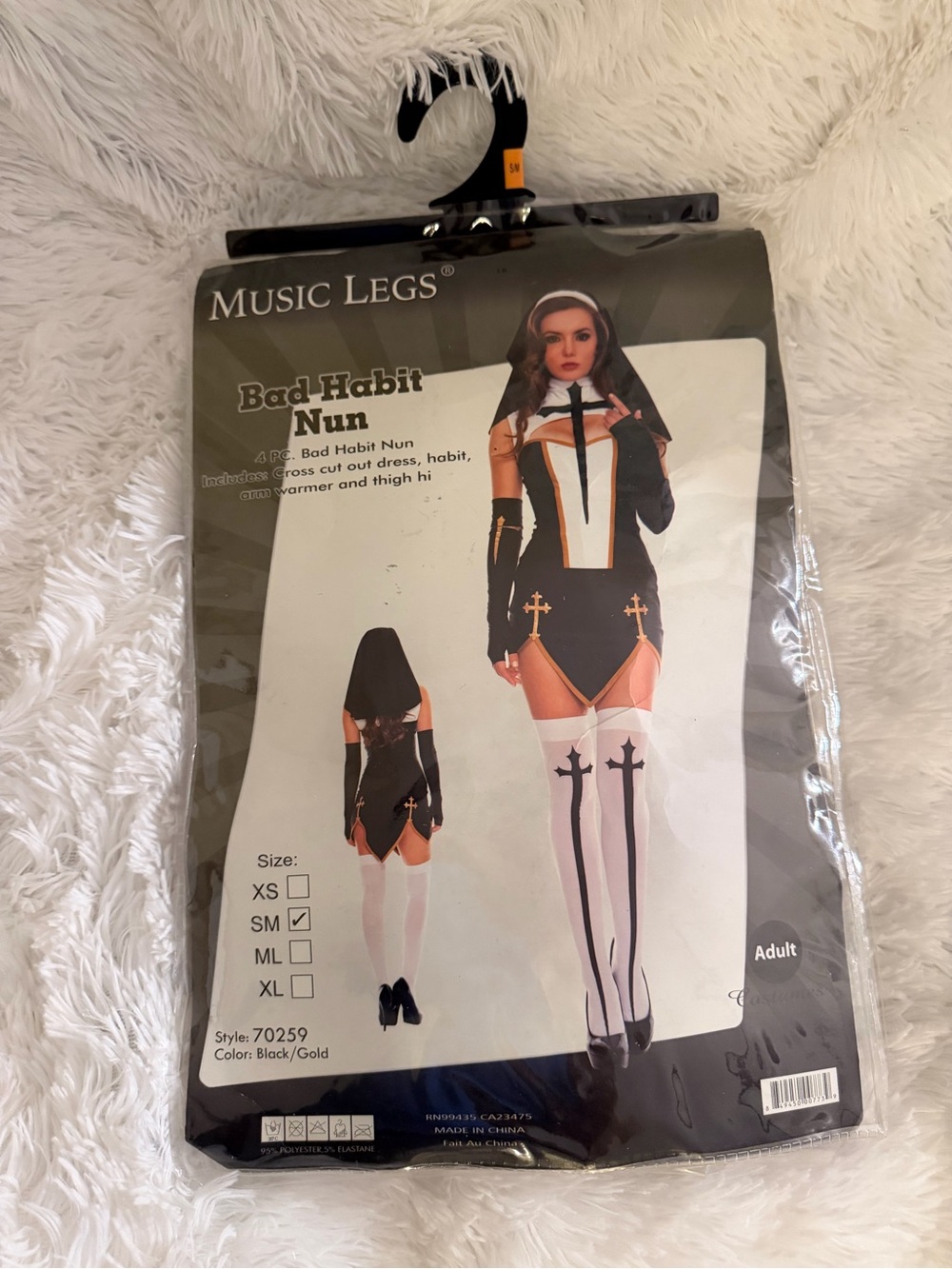Music Legs Bad Habit Nun Costume - Black & Gold Accents - Size S/M